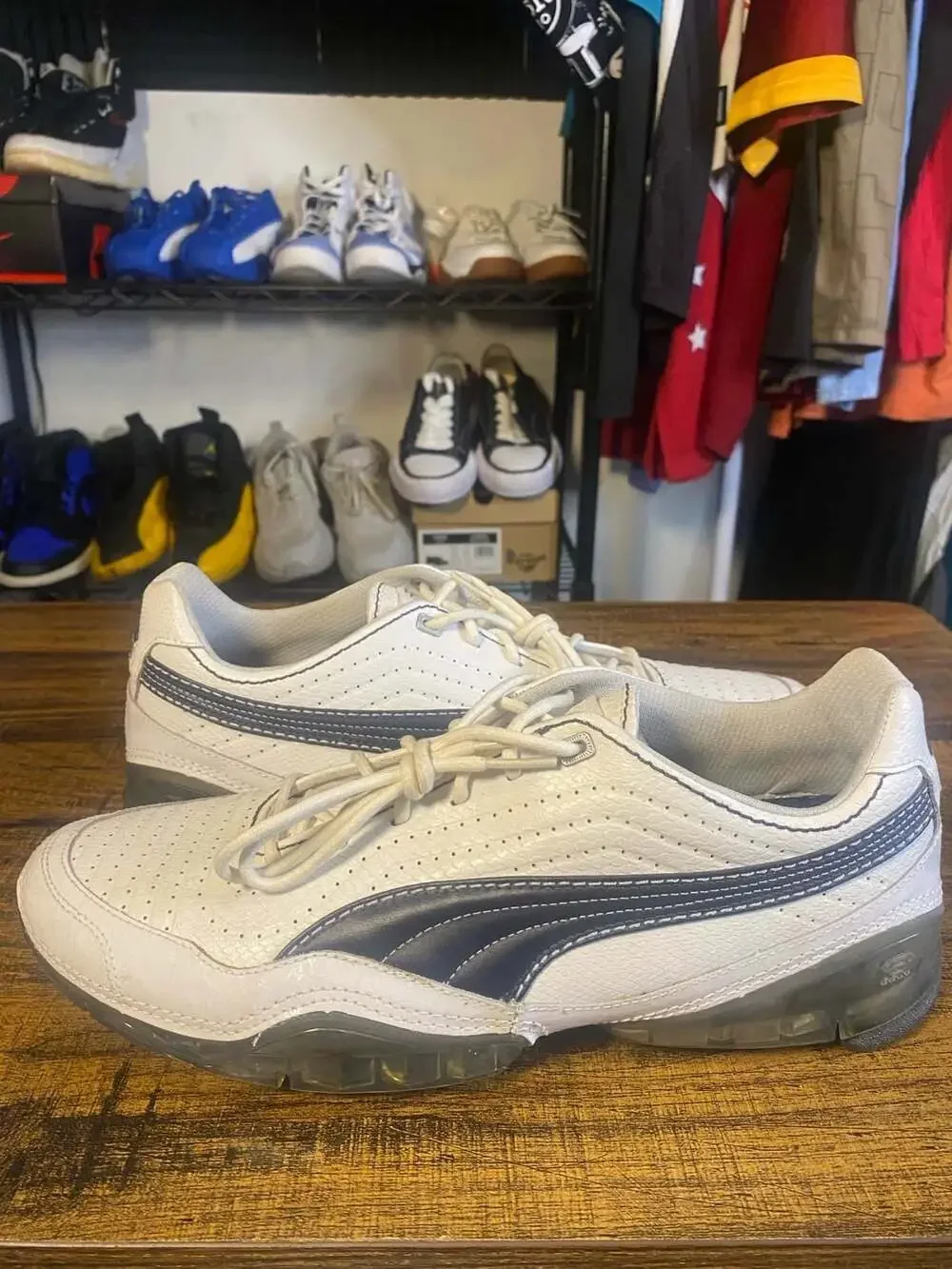 Puma Cell Meio Leather White and Navy Athletic Sneakers